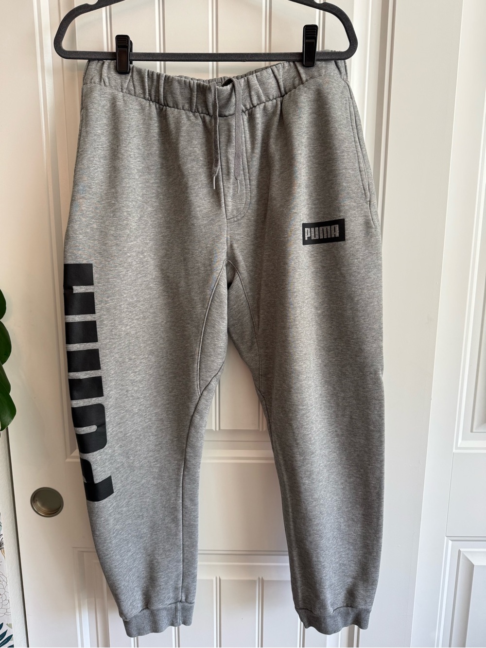 PUMA Heather Grey Big Logo Jogger Sweatpants Size Large L